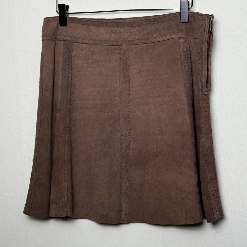 MADISON MARCUS Women Brown Genuine Leather Suede A Line Skirt Size M‎